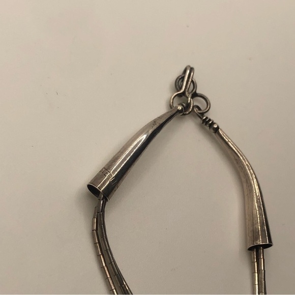 STERLING Liquid Silver & Onyx Heishi Tube Bead Necklace Vintage Navajo 19” - Picture 6 of 8